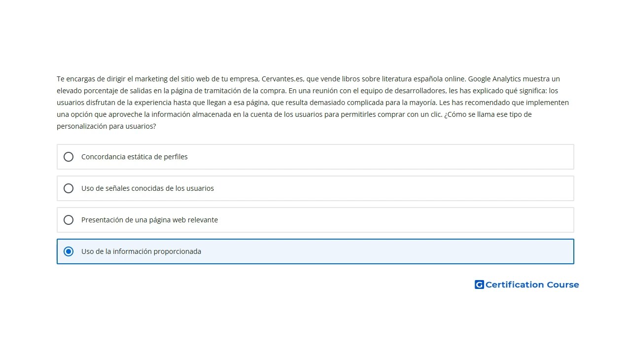 Te encargas de dirigir el marketing del sitio web de tu empresa, Cervantes.es, que vende libros sobr