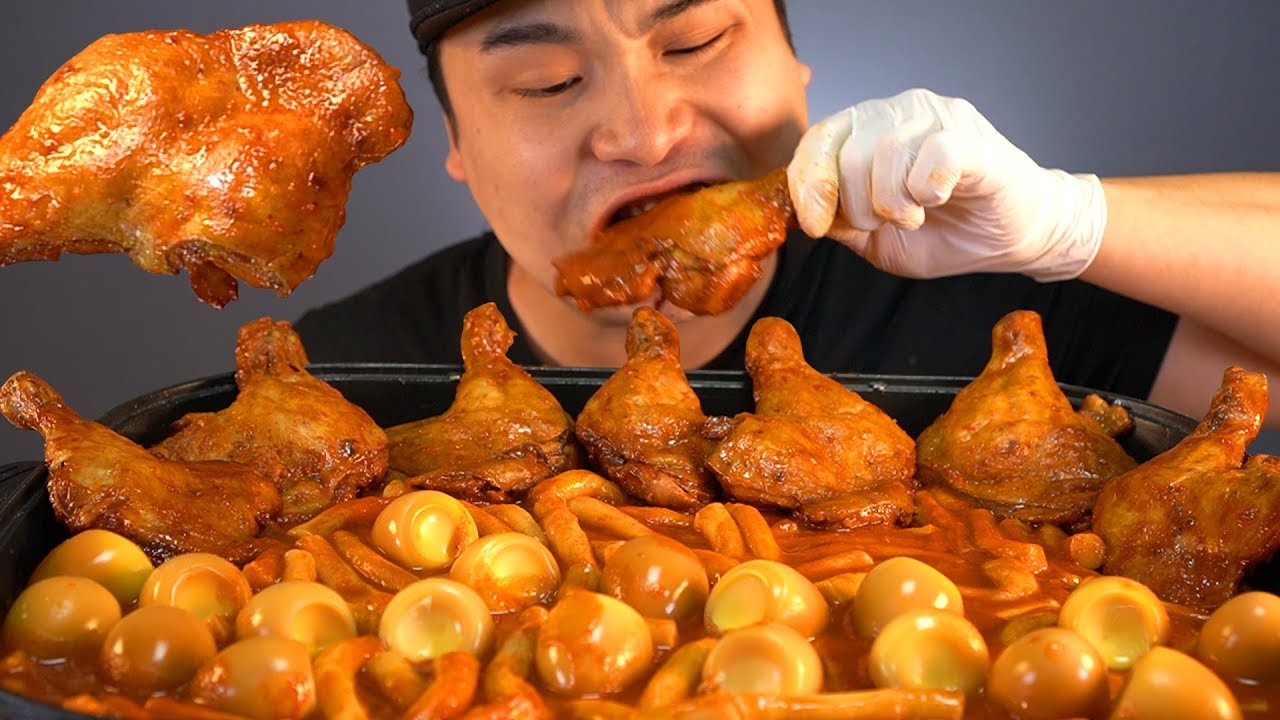 싫어할수 없는 조합! 신전떡볶이와 자메이카 닭다리 먹방~!! 리얼사운드 social eating Mukbang(Eating Show)