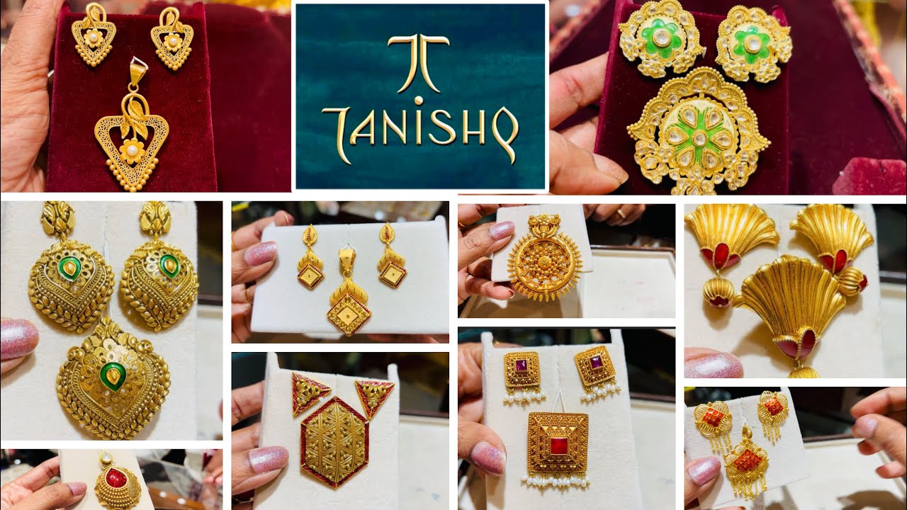 Tanishq 22kt gold Pendant set design with price | Tanishq pendants with earrings set design |Tanishq