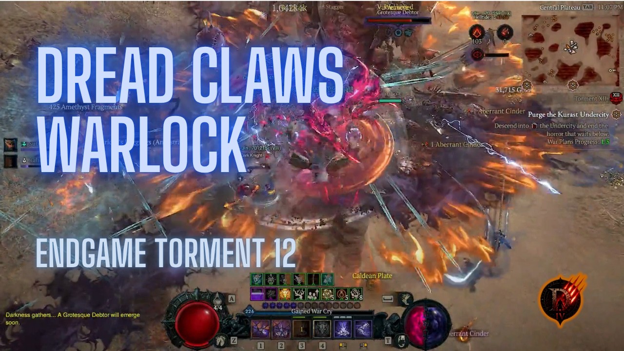 DIablo IV - ENDGAME Warlock - Dread Claws - Tier 12!