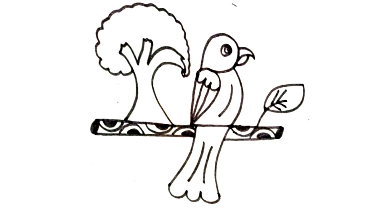 How to draw beautiful parrot drawing from number 22 | parrot drawing with tree for beginners Parrot