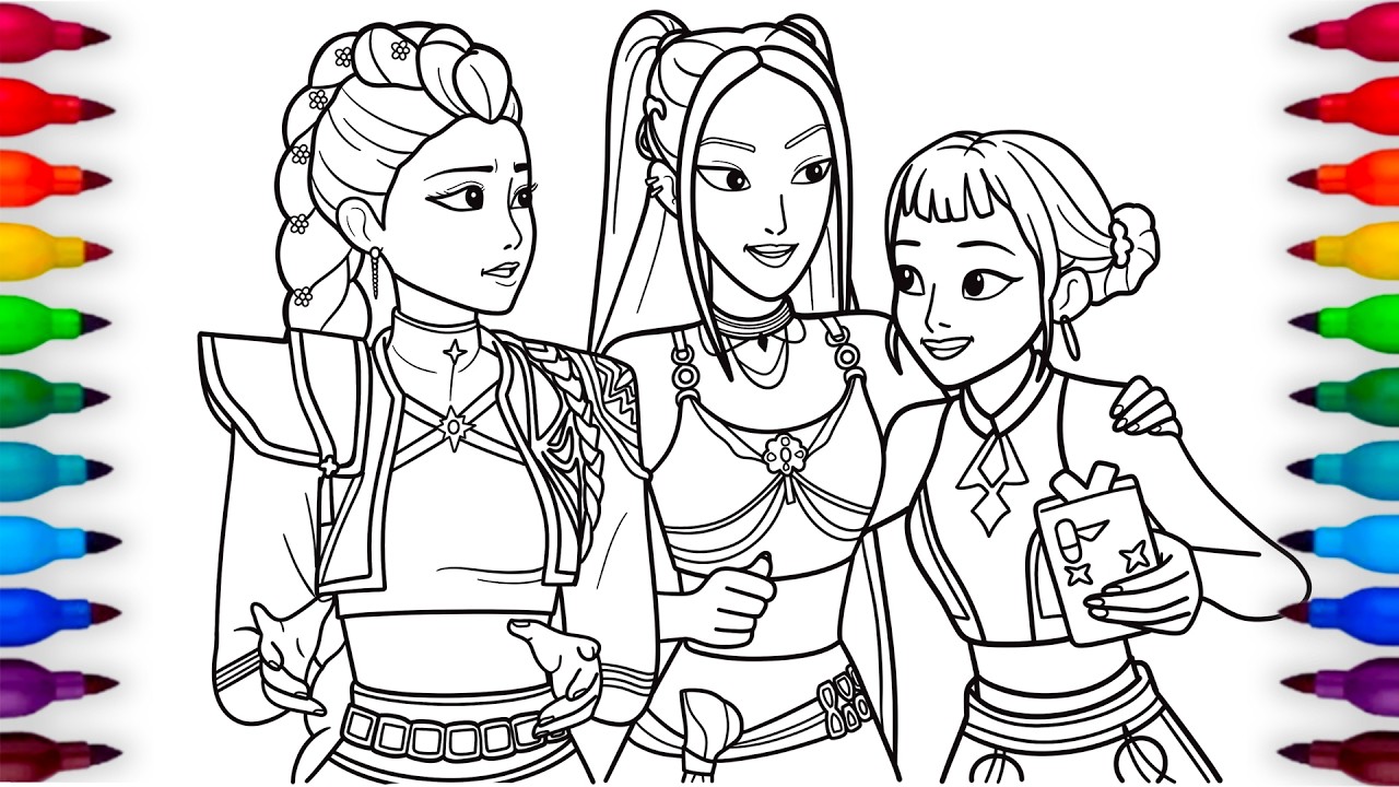 KPop Demon Hunters Coloring Pages - HUNTRIX / How to Color Girls Rumi Mira Zoey