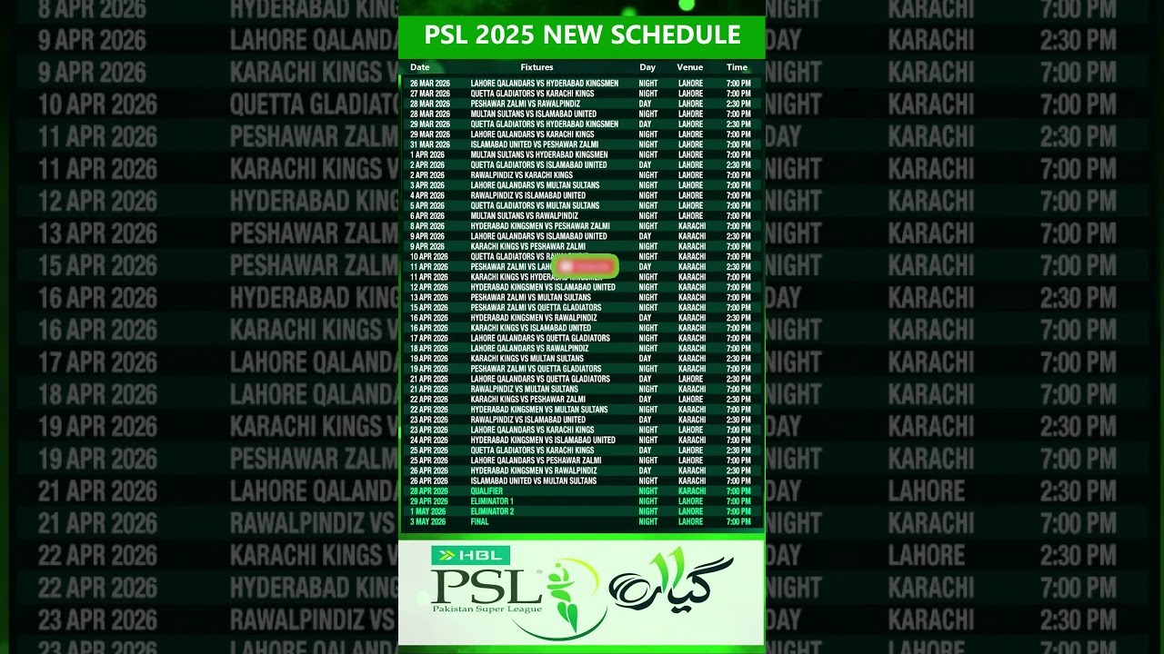 PSL 2026 Schedule | HBL PSL 2026 Schedule | PSL Schedule #psl2026schedule #pslschedule