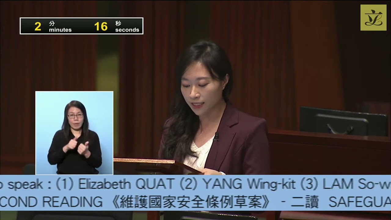 立法會會議《維護國家安全條例草案》二讀(恢復辯論)  陳穎欣議員發言