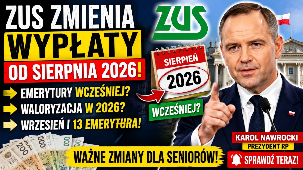 ZUS Zmienia Wypłaty od Sierpnia 2026! Emerytury Wcześniej? Waloryzacja, Wrzesień i 13 Emerytura