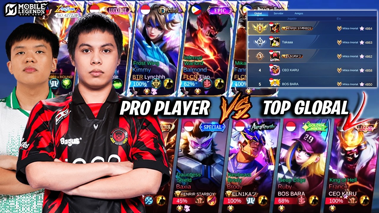 EMANN e FLAPTZY Enfrentam o TOP 1 GLOBAL da RANQUEADA! PRO PLAYERS vs TOP GLOBAL - MOBILE LEGENDS