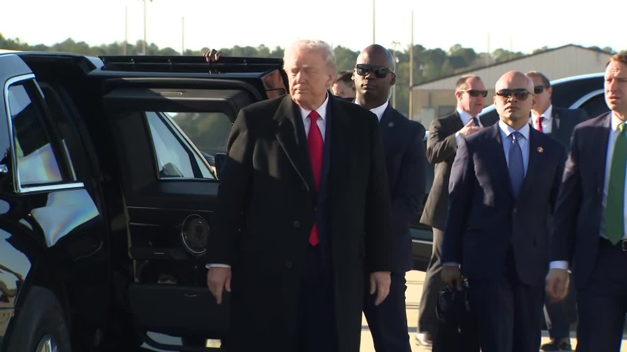 RAW: Donald Trump makes comments on tarmac before departing Fort Bragg