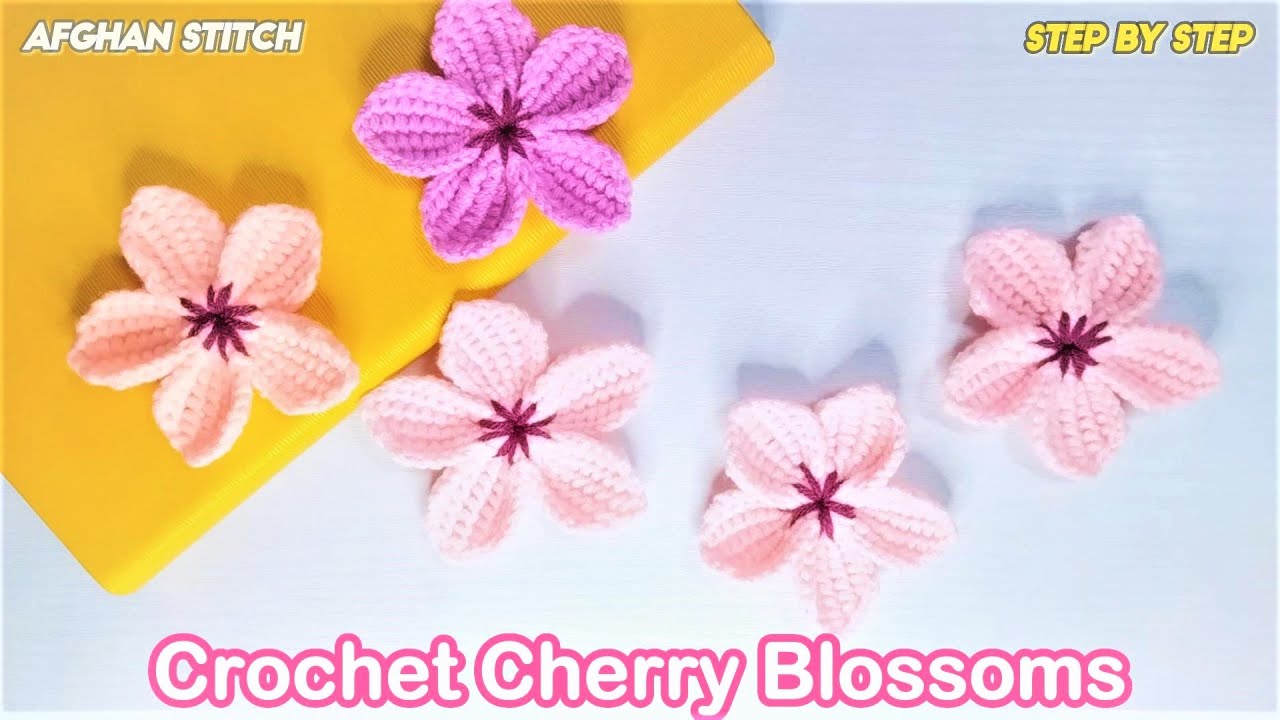 Beauty Crochet Flower - Cherry Blossoms, Afghan Stitch