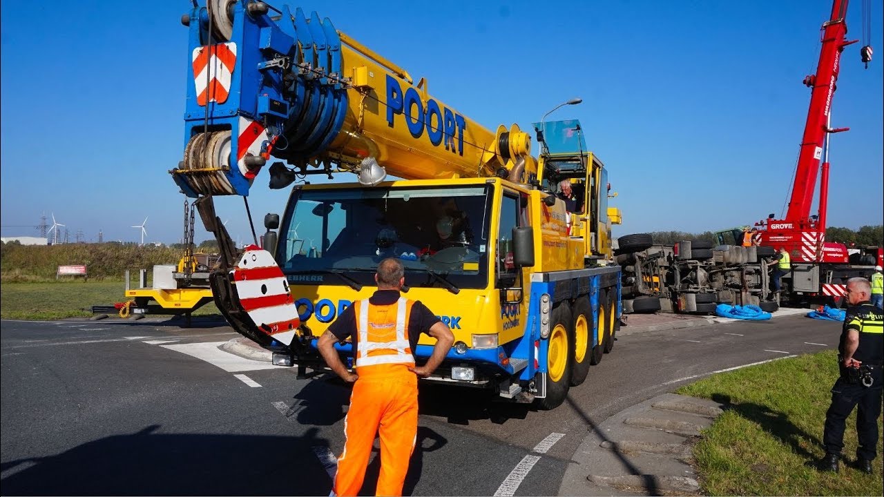 Gekantelde cementauto keurig geborgen door Poort & Wagenborg  Nedlift.