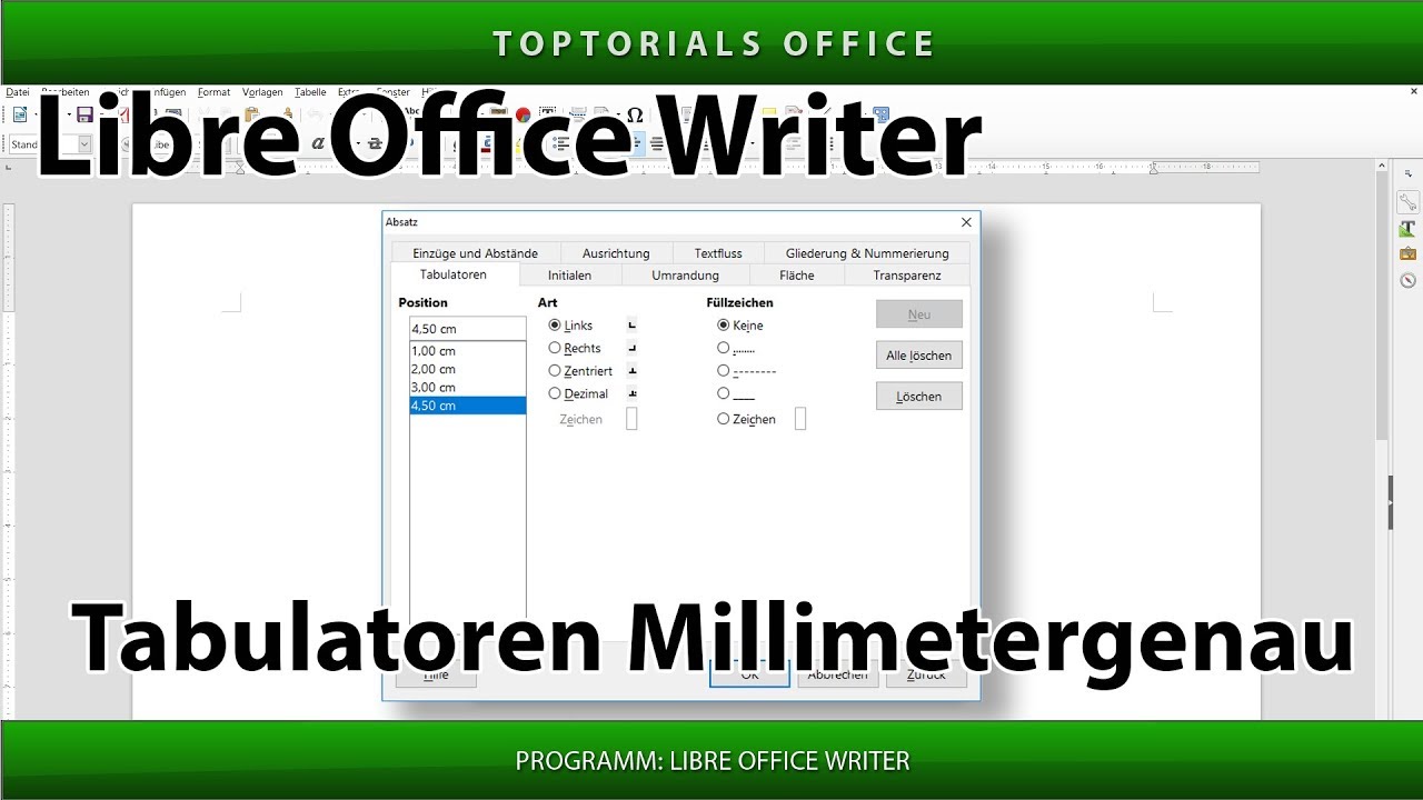 Tabulatoren setzen Millimetergenau (LibreOffice Writer)