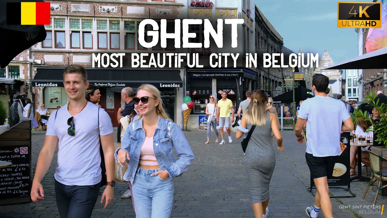 Ghent City Center | Belgium Walking Tour 4k 60FPS & {Jazz Piano} Music