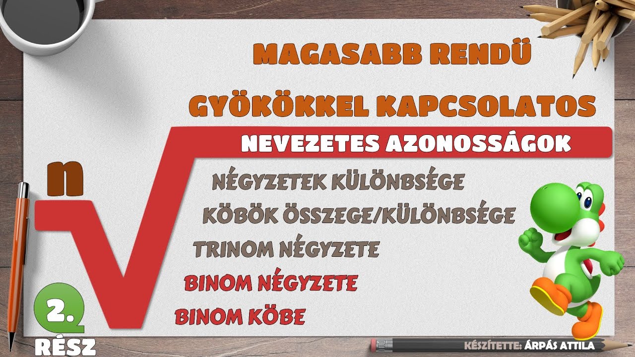 2) NEVEZETES AZONOSSÁGOK MAGASABB RENDŰ GYÖKÖKKEL (BINOM NÉGYZETE, BINOM KÖBE)