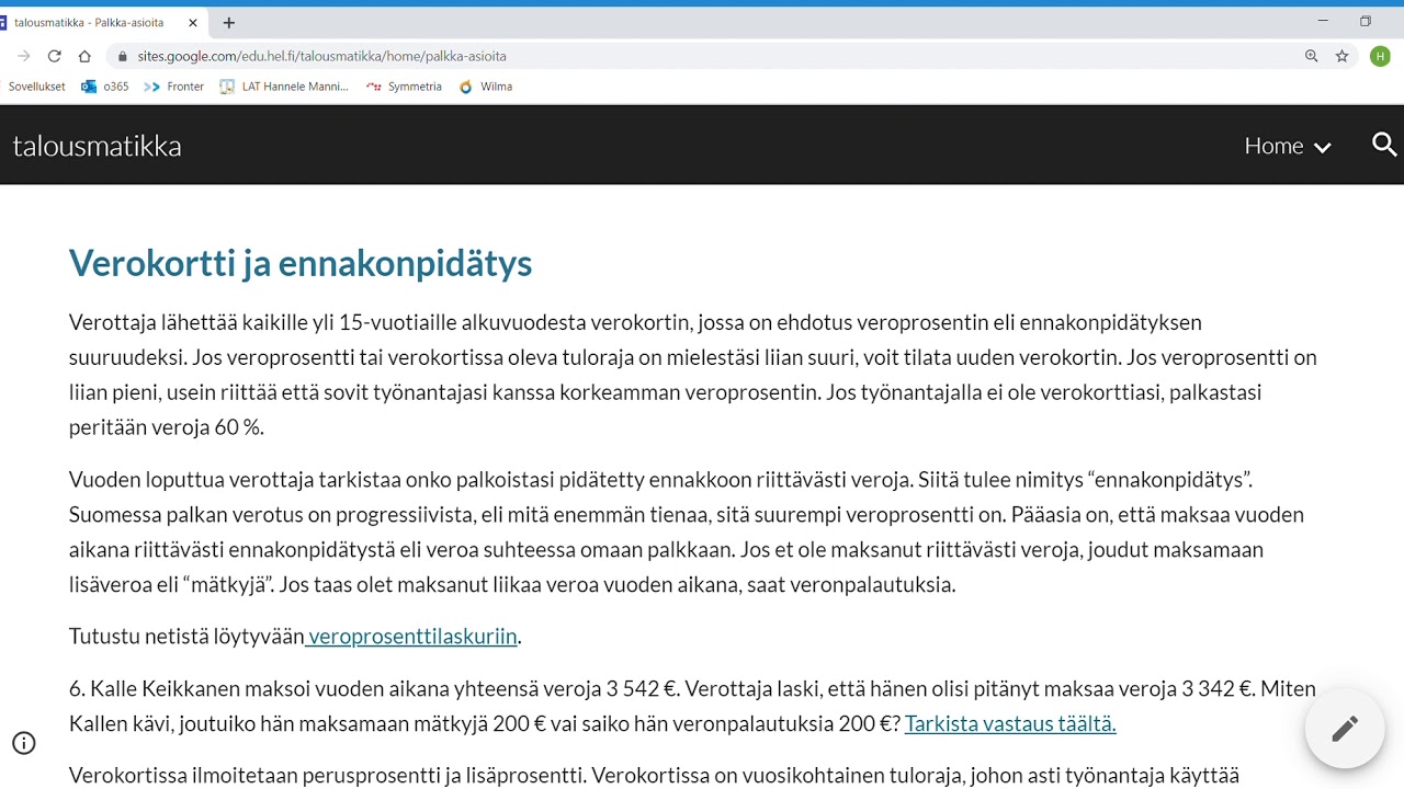 talousmatikka   Palkka asioita   Verokortti