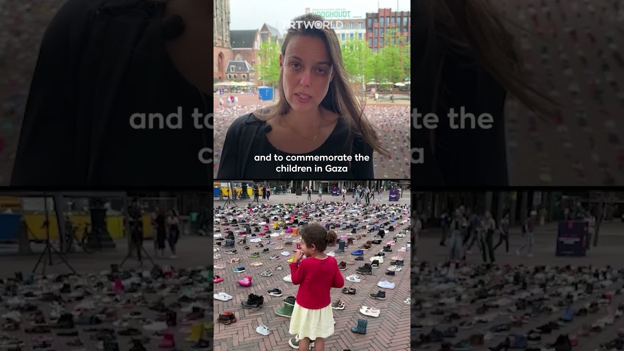 Thousands of shoes laid out in the Netherlands for children killed in Gaza