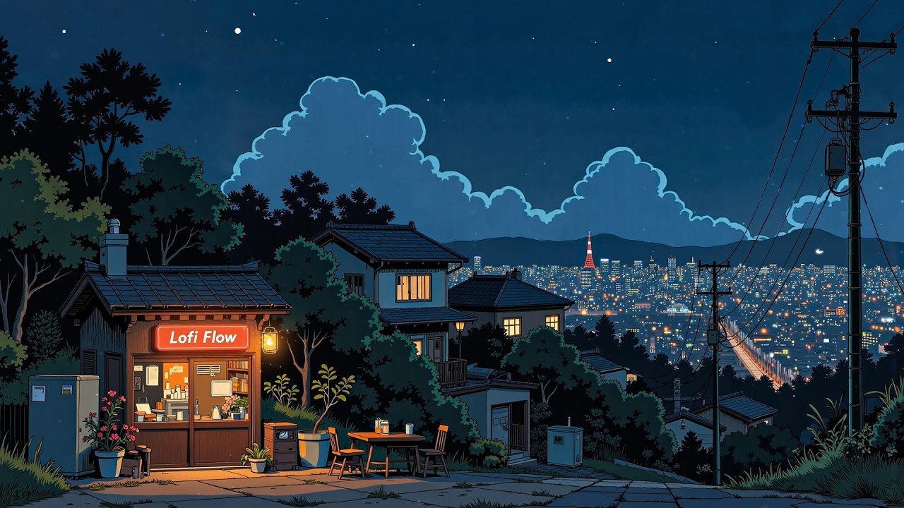 Cozy Hilltop Night Cafe 🌃 Lofi for Late Night Study and Deep Focus ☕✨