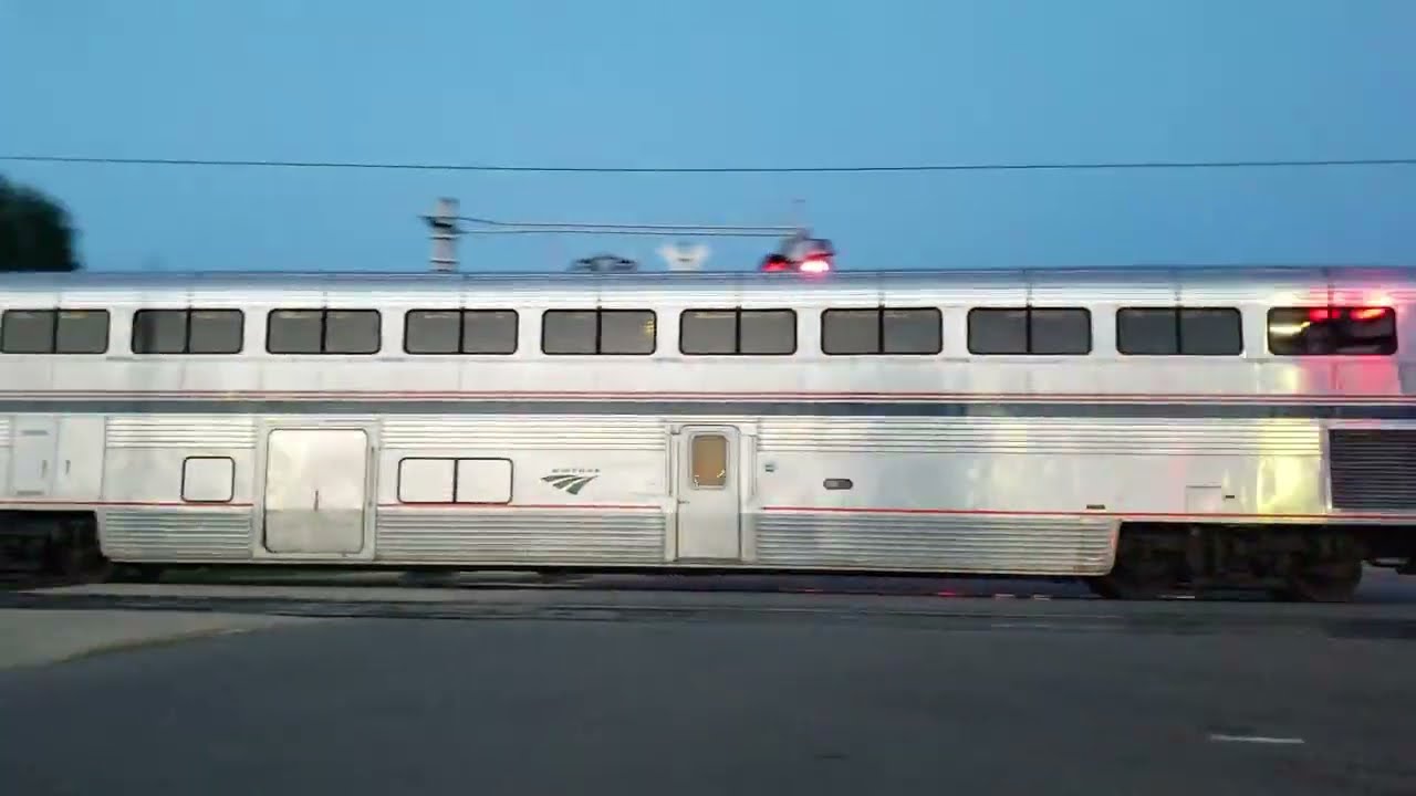 Northbound Amtrak City of New Orleans leaving downtown Memphis at 8:30 p.m. (phase I livery)