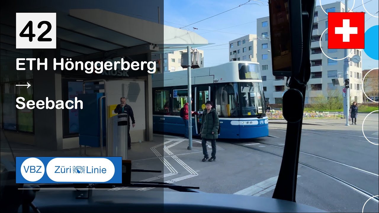 [4K] 🇨🇭 Cab Ride: VBZ ZÜRICH BUS | 42: ETH Hönggerberg → Seebach | HESS lighTram 10 Plug Elektrobus