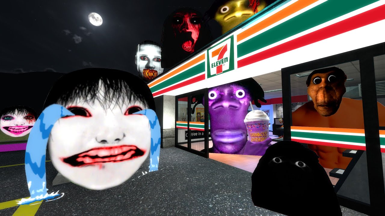 Yoshie , Obunga, Selene, in Haunted Convinien Store | Nextbot Chase GMOD