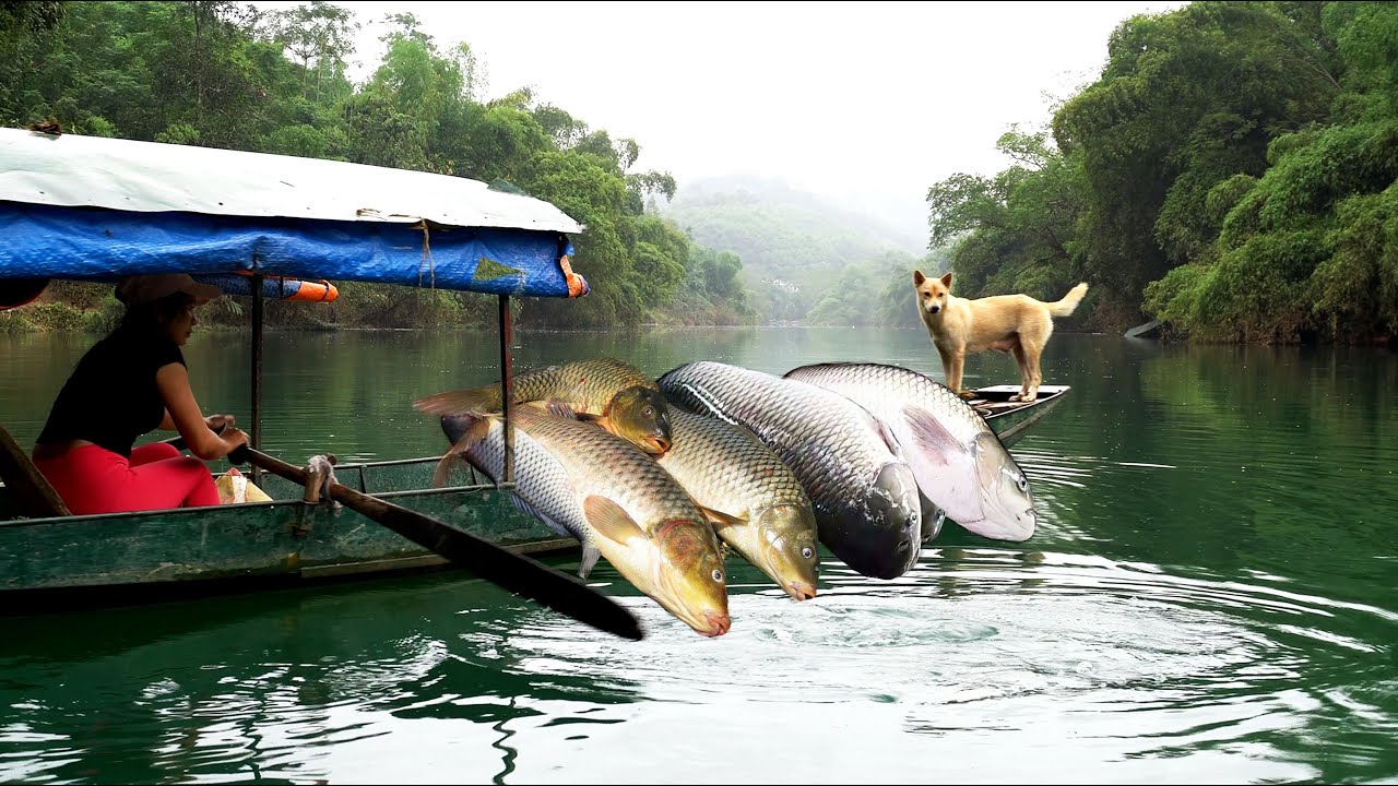 FULL VIDEO Traditional Fishing Skills - 150 Days Single Mother Catches Giant Fish Using Many Skills