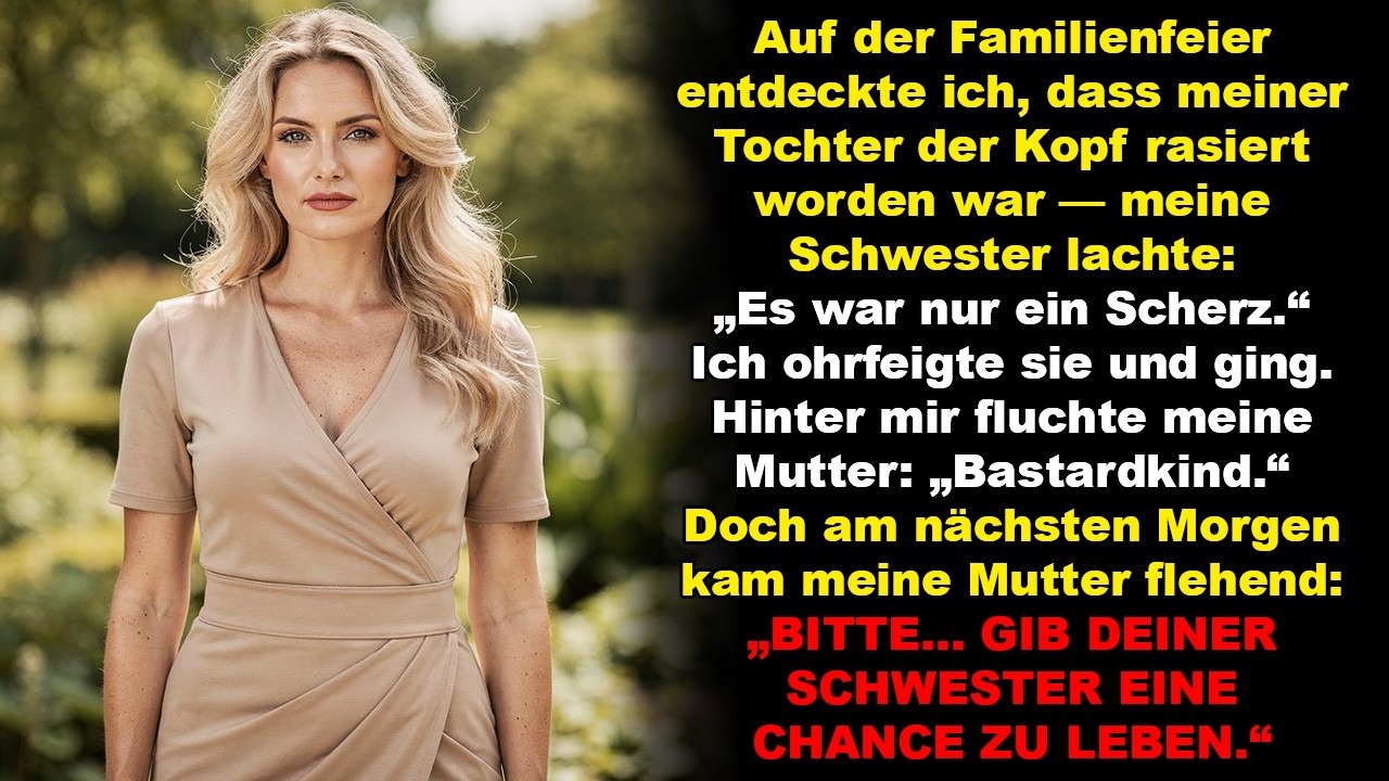 Auf der Familienfeier sah ich das Haar meiner Tochter geschnitten — meine Schwester grinste „Scherz“