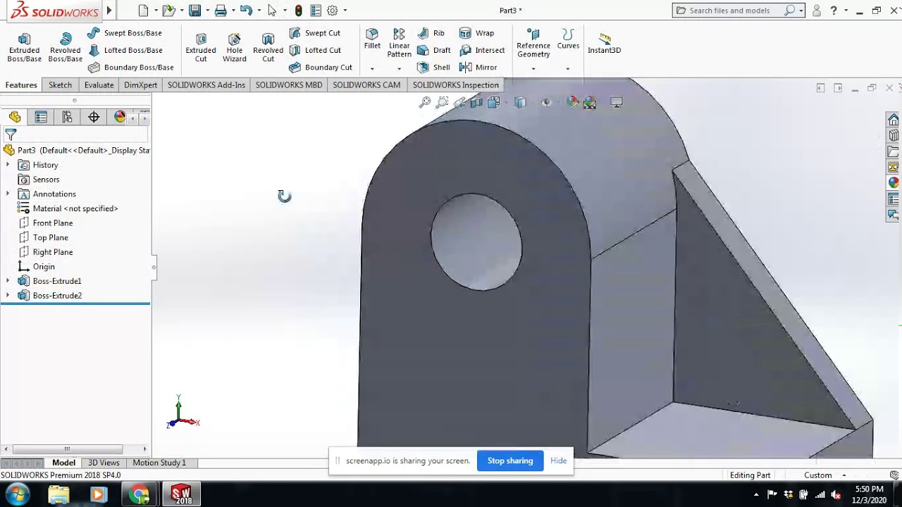 EXTRUDED BOSS/BASE AND EXTRUDED CUT FEATURES IN SOLIDWORKS 2018