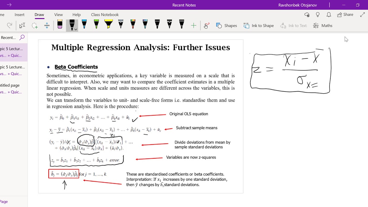 Multiple linear regression, data scaling, quadratic equation, beta coefficients