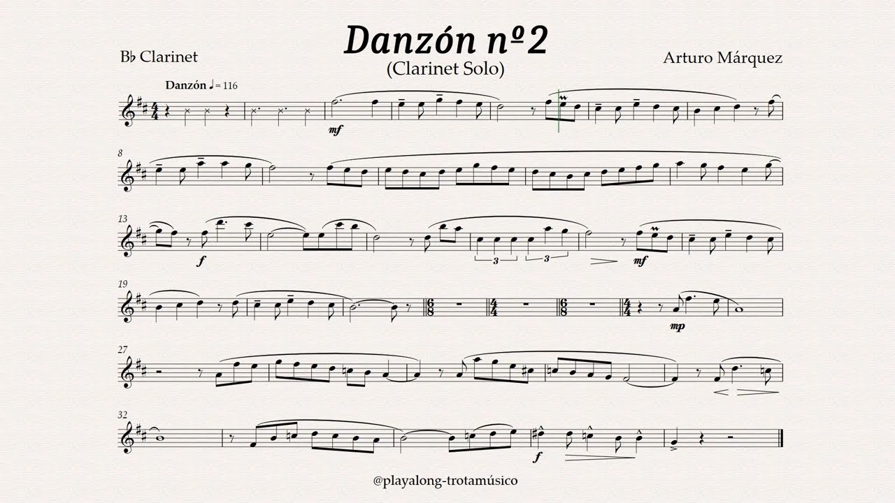 Clarinet Playalong Danz&oacute;n n&ordm;2 (Arturo M&aacute;rquez) Solo Clarinet sheet music & orchestral accompaniment