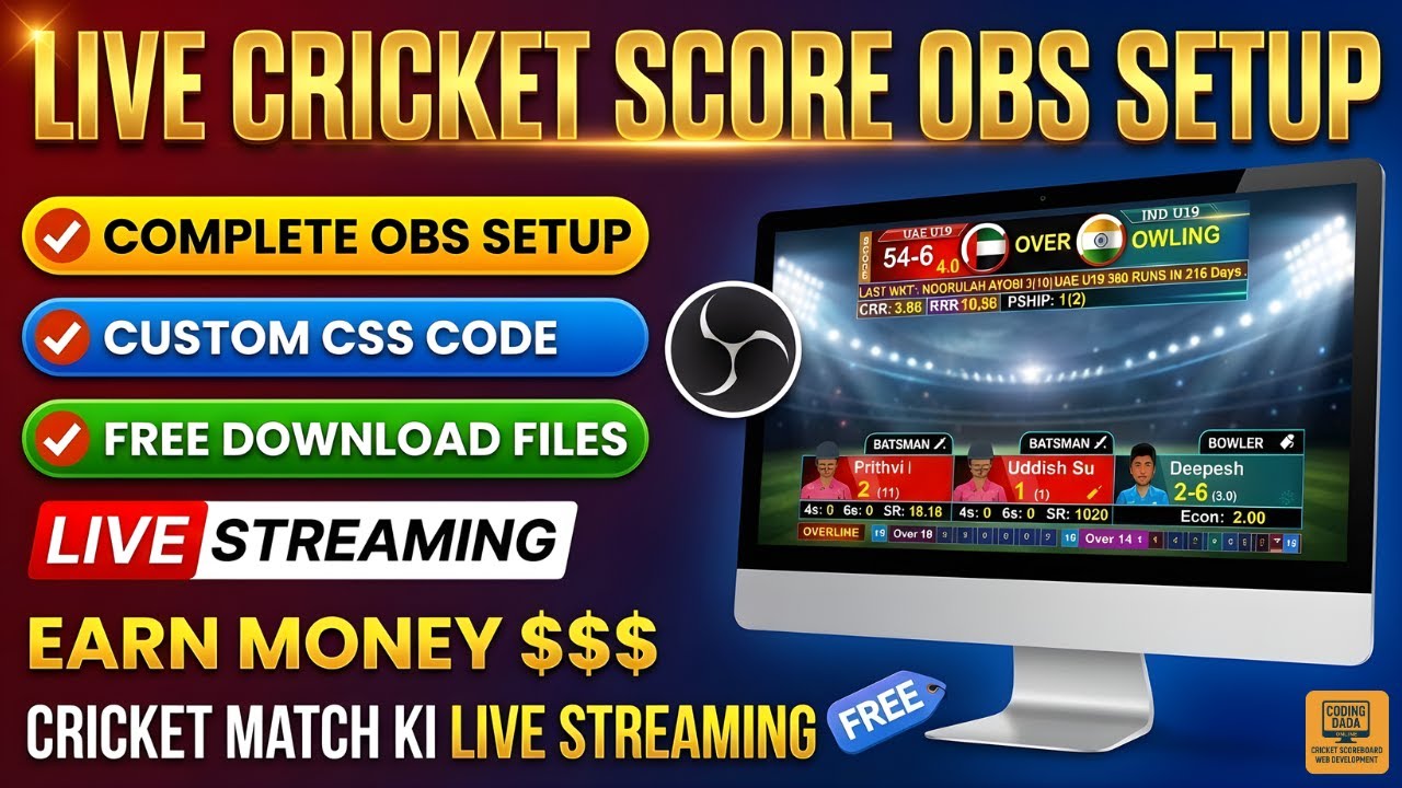 Live Cricket Score OBS Setup. Cricket Match Live Streaming Kaise Kare. Live Scoreboard Hindi