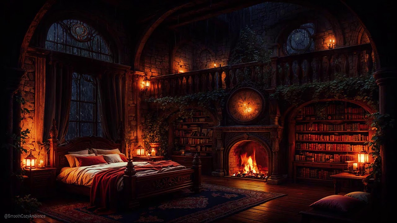Dark Royal Castle Rainy Night Ambience With Thunder & Fireplace Sounds