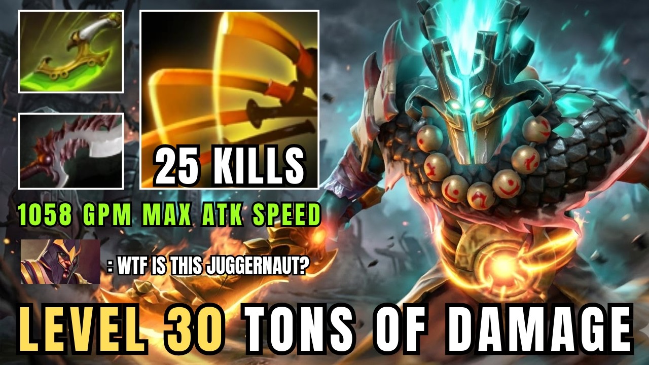 Juggernaut Hardest Game Comeback! 536 ATK SPD 25 Kills Unlimited Crit Rate Full Items Dota 2