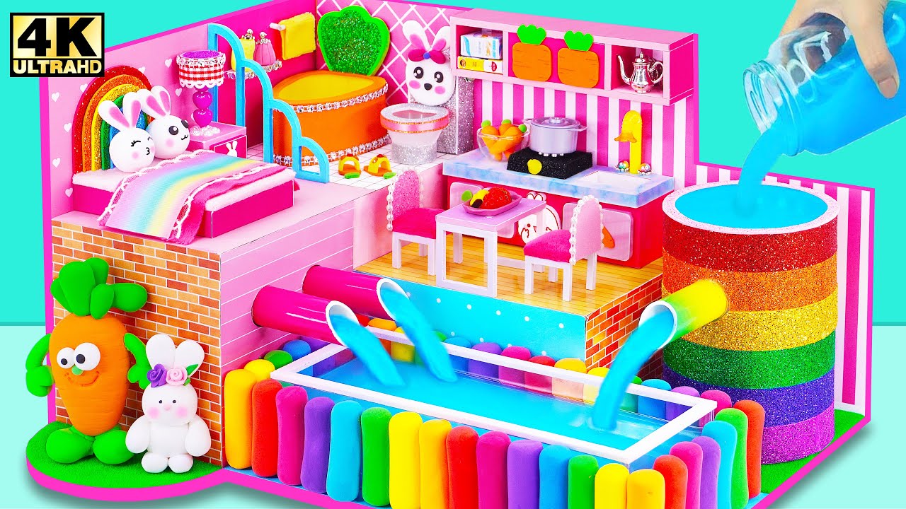 (EASY) How To Make Cutest Bunny House with Automatic Well Bring Water to Pool ❤️ DIY Miniature House