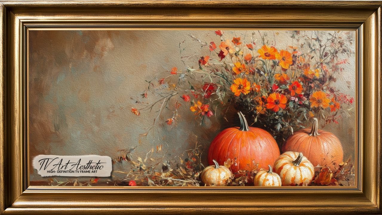 Frame TV Art | Rustic Autumn Floral Still Life with Pumpkins | Vintage Oil Painting | TV Art Video