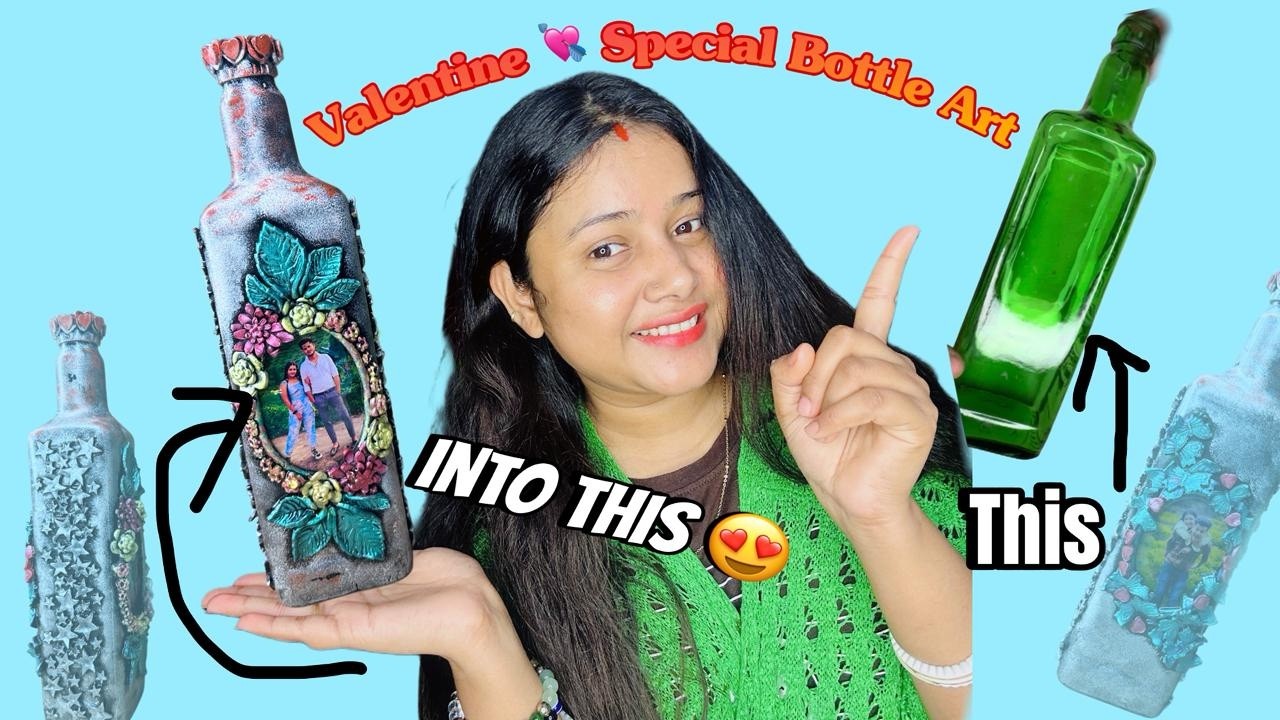 Valentine 💘 Special Bottle Art 🍾Pintaresti 🎀😍😍Only using 2-3 steps✨✨ Photo Bottle Art full tutorial