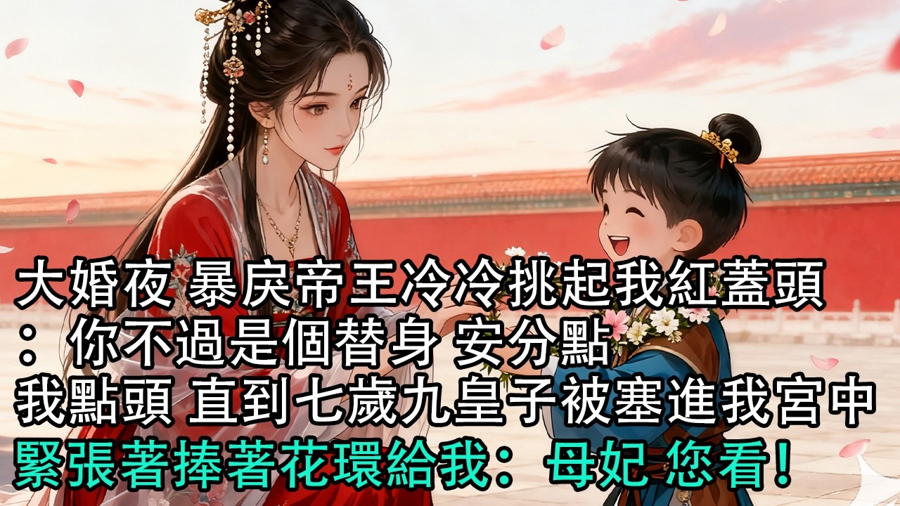 【一口氣看完】大婚夜 暴戾帝王冷冷挑起我紅蓋頭：你不過是個替身 安分點，我點頭 直到七歲九皇子被塞進我宮中，緊張著捧著花環給我：母妃 您看！#古言 #有聲小說 #情感故事