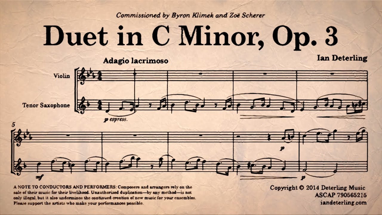 Violin and Tenor Saxophone Duet in C Minor, Op. 3