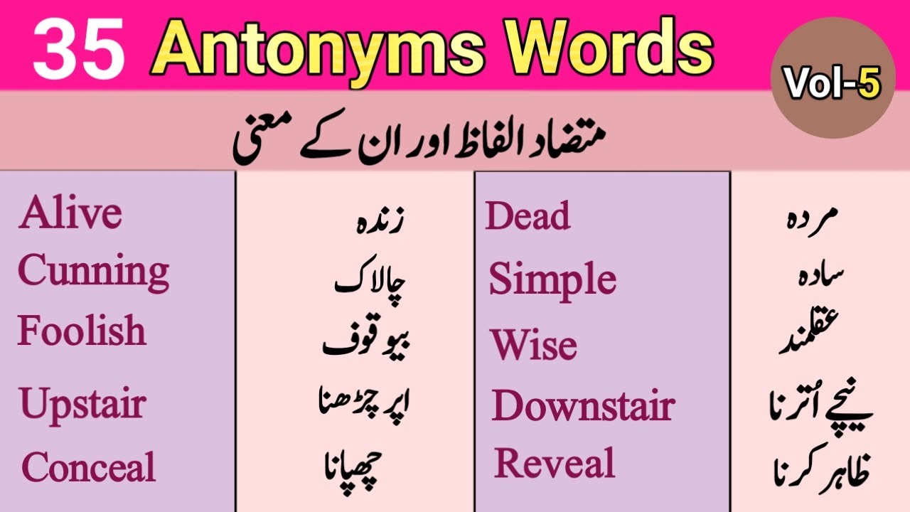 35 Antonyms Words with Urdu Meaning | English Opposite Words | Learn English Vocabulary