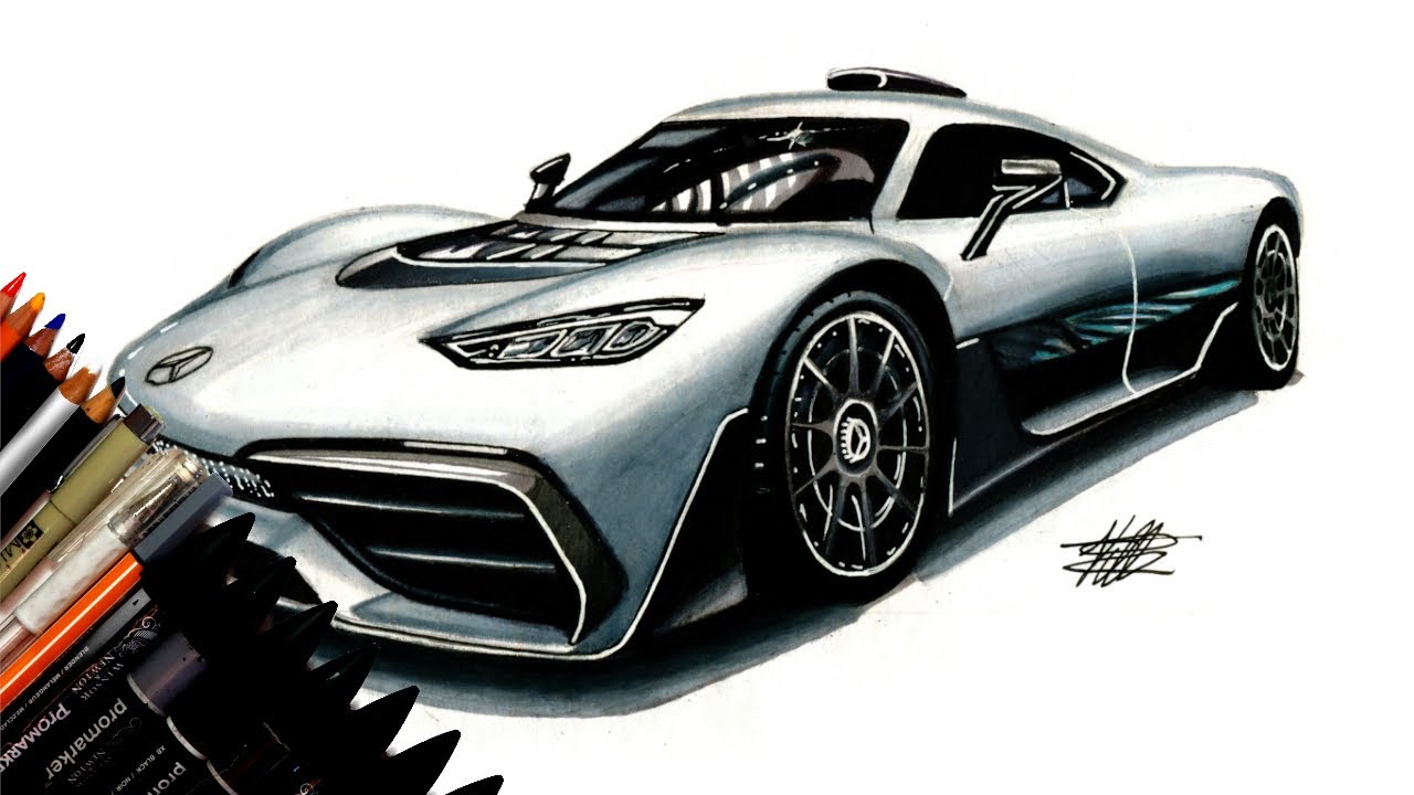 Realistic Car Drawing - Mercedes-AMG Project One - Time Lapse - Drawing Ideas