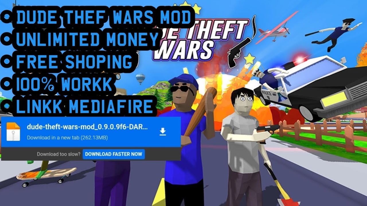 DUDE THEF WARS MOD, UNLIMITED MONEY, FREE SHOPING, 100% WORKK, LINKK MEDIAFIRE