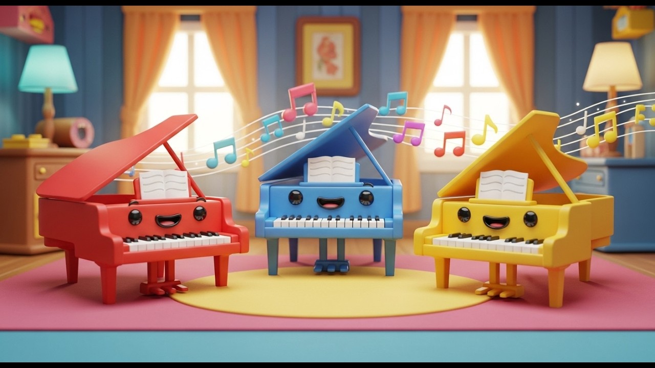 Três Pequenos Pianos de Brinquedo Ding Ding Ding | Música para Bebês e Sons Musicais