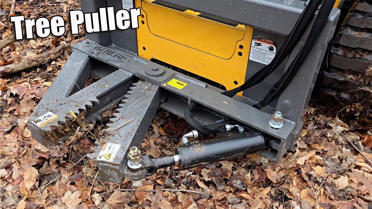 Better than a Chainsaw for Some Trees! Berlon Skid Steer Tree Puller Review Taking down 40 Foot Tree