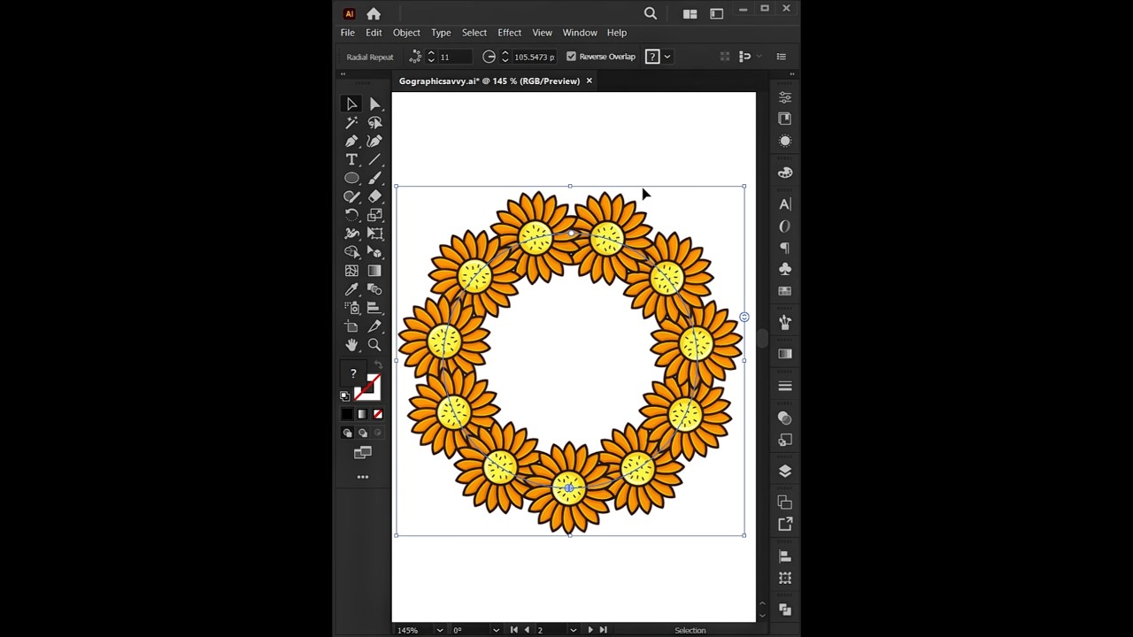 Adobe Illustrator 2026 - Tips for using the Repeat Dadial Tool for Rotate Objects 🎨 