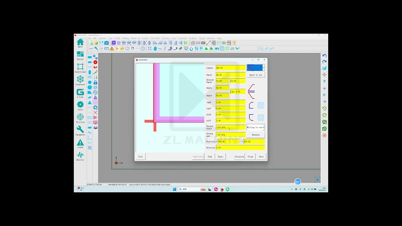 CNC Bridge Saw Programming--How to Compensate overCut of  blade?  How to extend cutting paths?