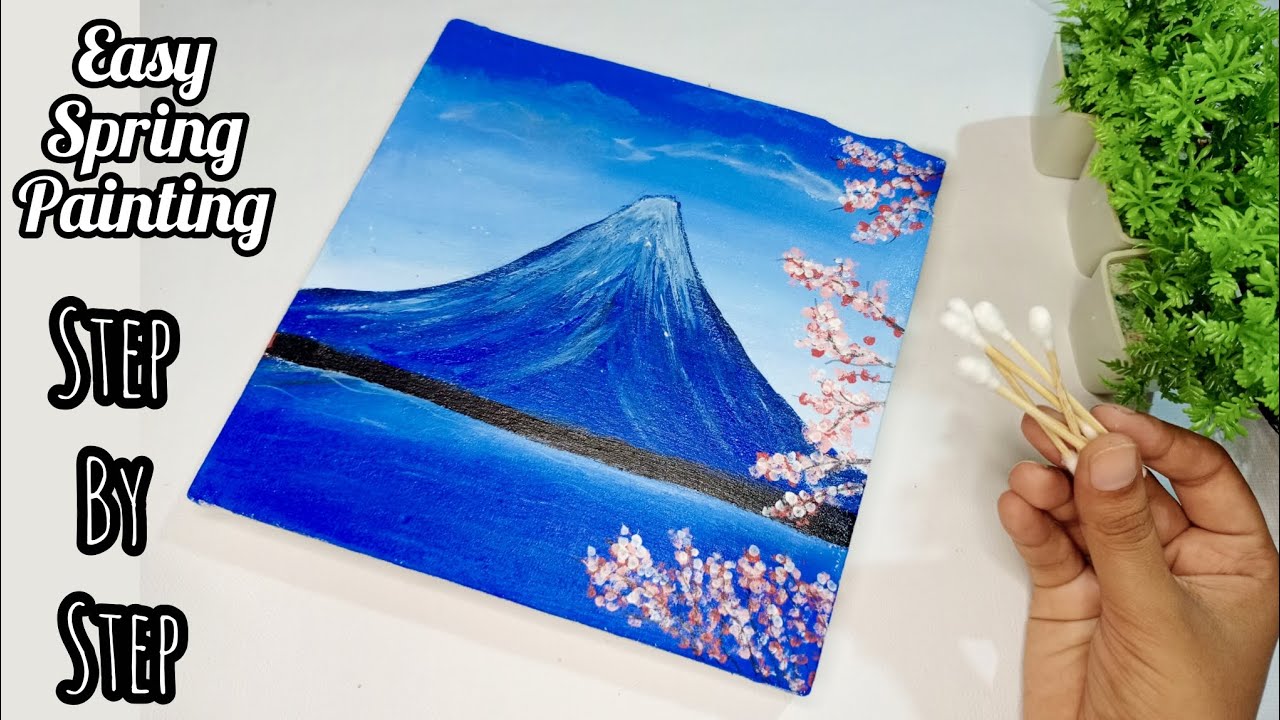 How to Paint Mount Fuji with Cherry Blossoms | Peaceful Acrylic Art for Beginners | Step By Step 