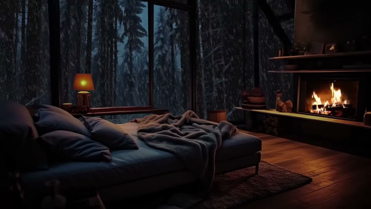 Winter Reading Corner with Falling Snow, Wind & Crackling Fire - Sounds for Read, Relax & Sleep
