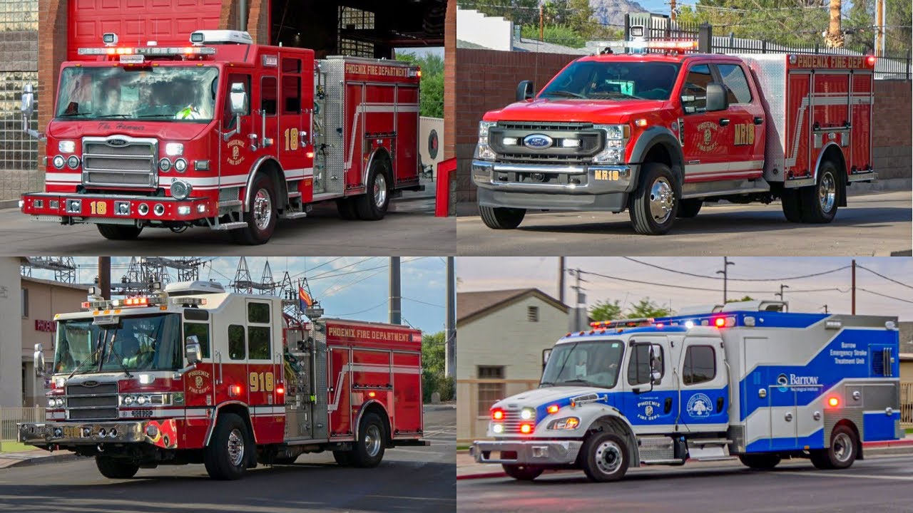 PHXFD. Engine 18, MR18, Engine 918 & Barrow MSU 1 Responding