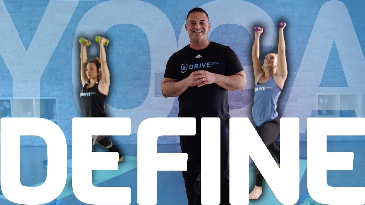 At home power yoga with weights with JAKE! DEFINE your body, yoga sculpt! Muscle tone & strength!