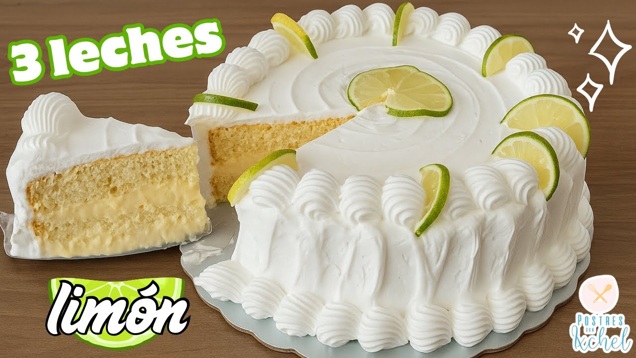 PASTEL 3 LECHES DE LIMON RELLENO DE CREMA PASTELERA CUBIERTO DE MERENGUE SUIZO | POSTRES CON IXCHEL