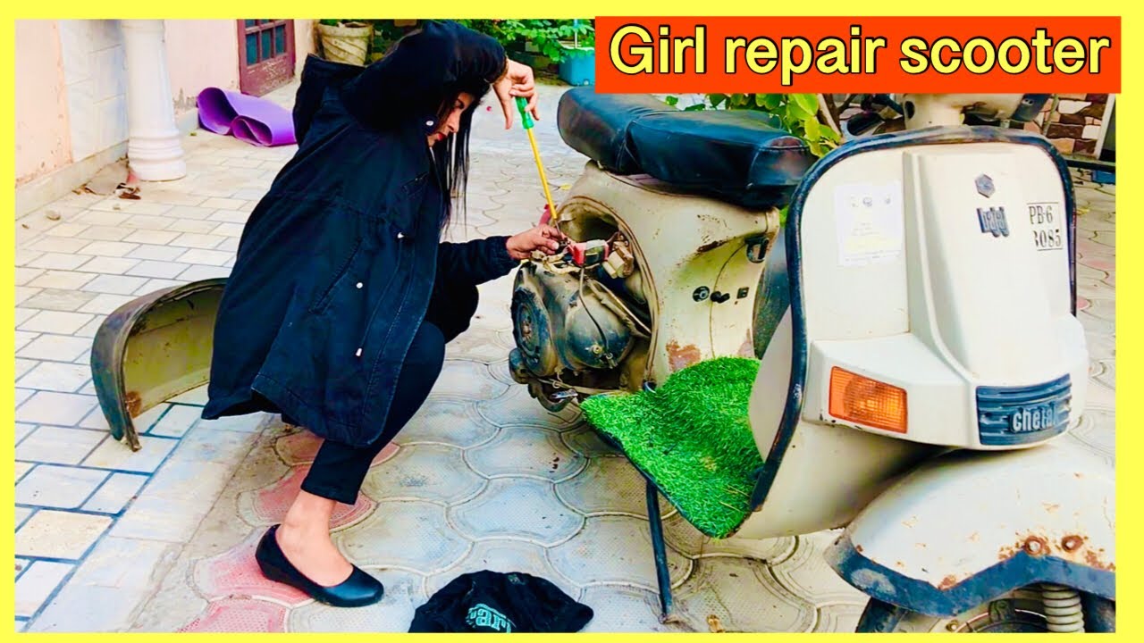 Repairing scooter by girl driver | how to repair scooter in the house | hard kickstart scooter 🛵