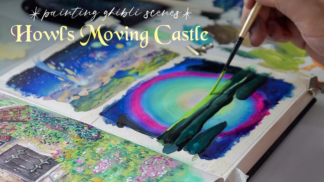 painting Studio Ghibli “Howl’s Moving Castle” scenes 🌟☁️ GOUACHE