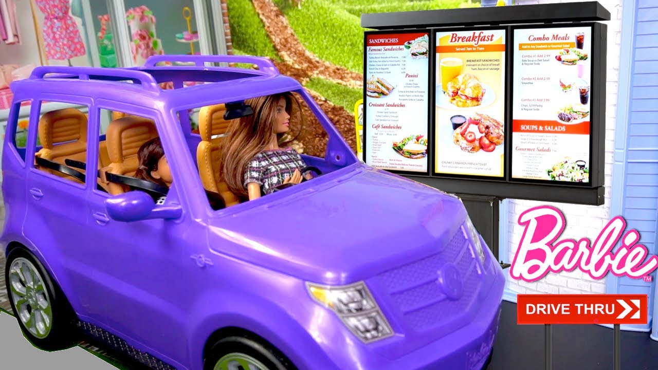 Barbie Doll Family Morning Routine Drive Thru Pretend Play